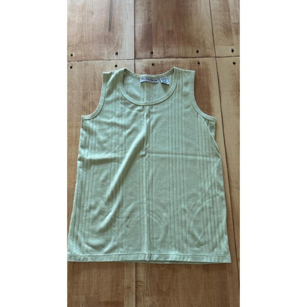 Madison Taylor Womens Sage Green Ribbed‎ Tank Top Scallop Trim Scoop Neck Size S